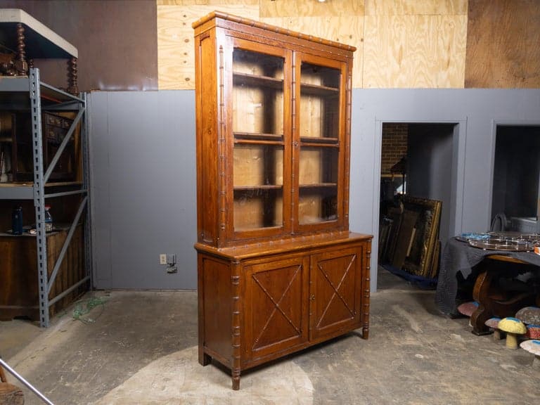 French Faux Bamboo Bookcase Cabinet in Pine, circa 1900 - Image 4