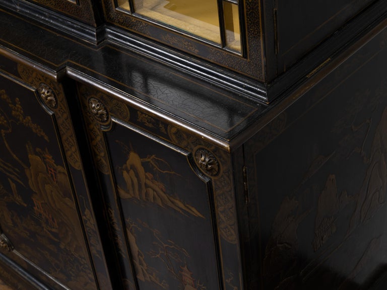 English 19th Century Japanned Chinoiserie Black Lacquered Display Cabinet - Image 18