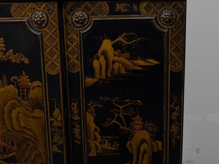 English 19th Century Japanned Chinoiserie Black Lacquered Display Cabinet - Image 17