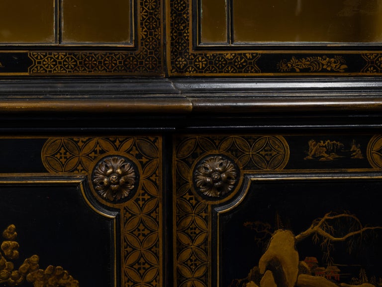 English 19th Century Japanned Chinoiserie Black Lacquered Display Cabinet - Image 16