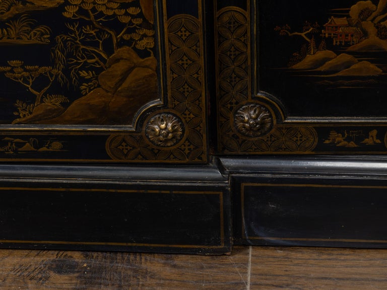 English 19th Century Japanned Chinoiserie Black Lacquered Display Cabinet - Image 15