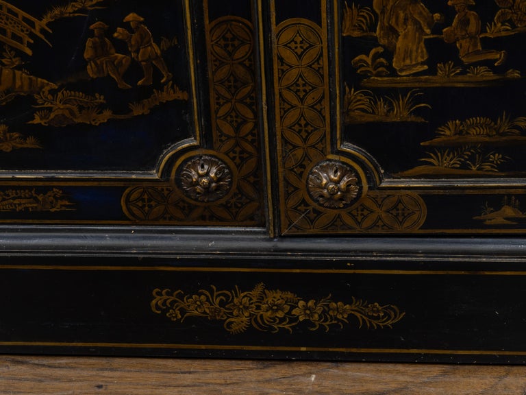 English 19th Century Japanned Chinoiserie Black Lacquered Display Cabinet - Image 10