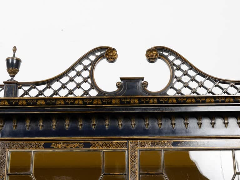 English 19th Century Japanned Chinoiserie Black Lacquered Display Cabinet - Image 9