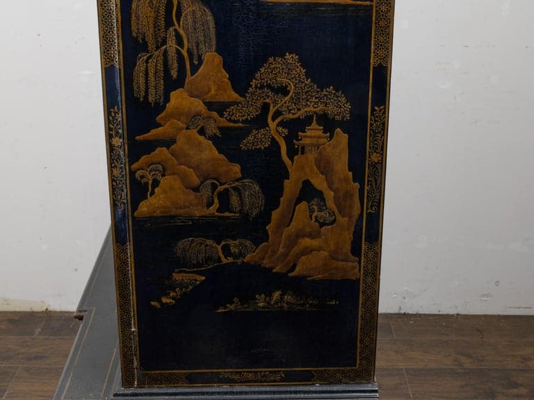 English 19th Century Japanned Chinoiserie Black Lacquered Display Cabinet - Image 2