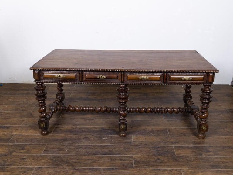 Portuguese Early 19th Century Baroque Style Walnut Writing Table with Drawers - Image 16