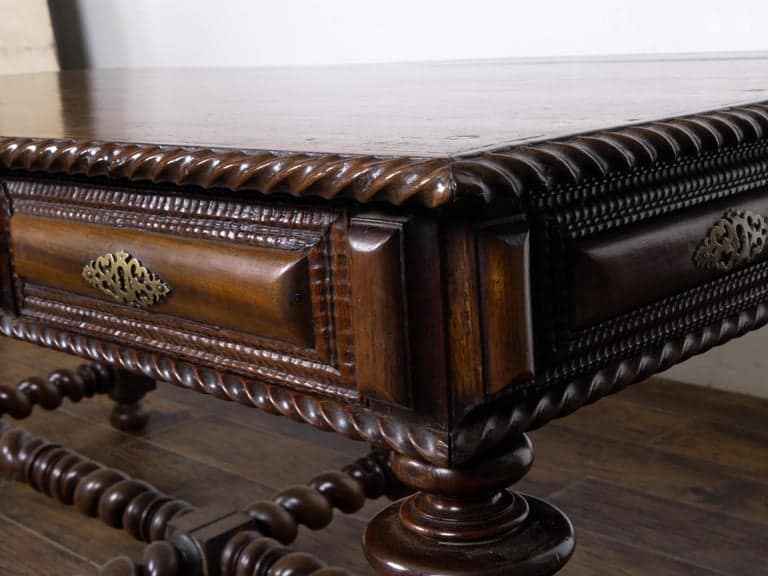 Portuguese Early 19th Century Baroque Style Walnut Writing Table with Drawers - Image 14