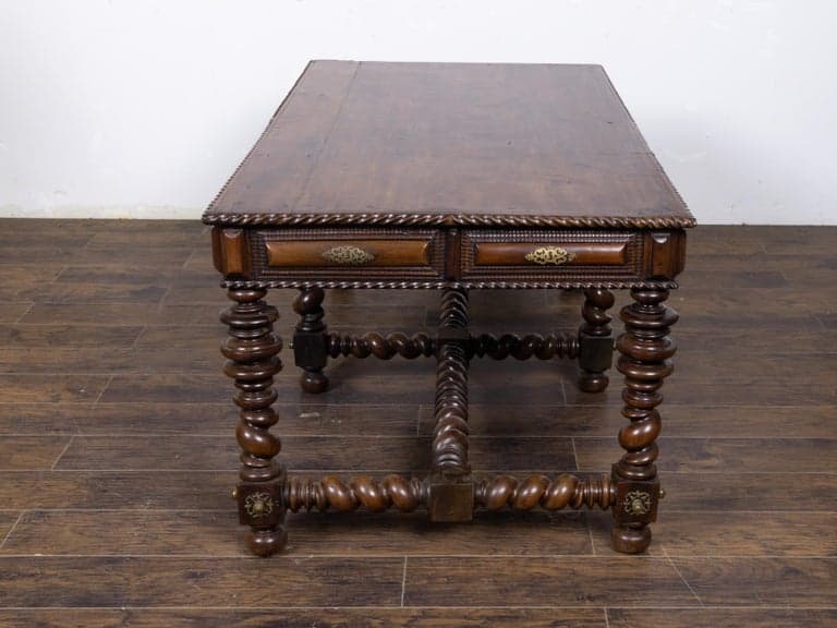Portuguese Early 19th Century Baroque Style Walnut Writing Table with Drawers - Image 4