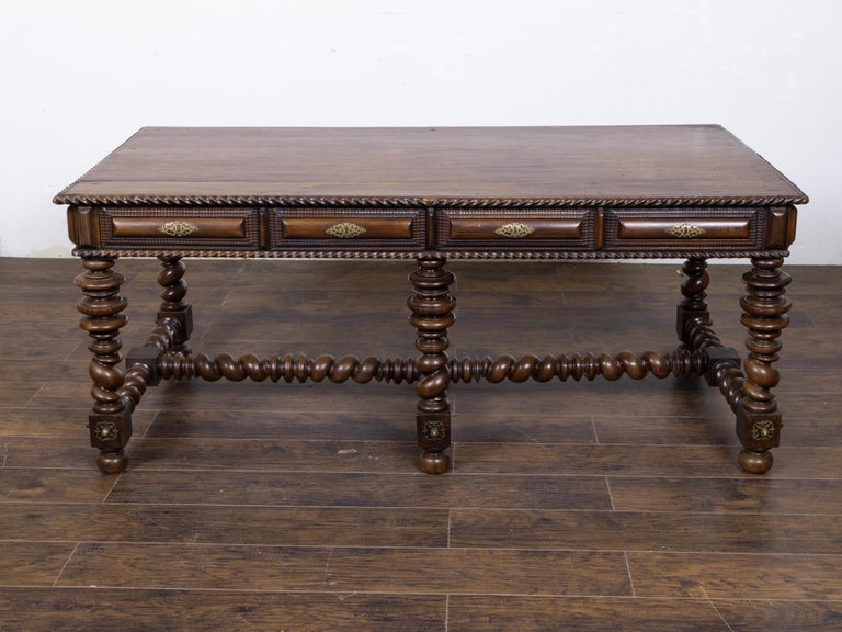 Portuguese Early 19th Century Baroque Style Walnut Writing Table with Drawers - Image 3