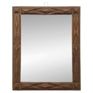French Circa 1900 Tramp Art Mirror with Geometric Carved Frame