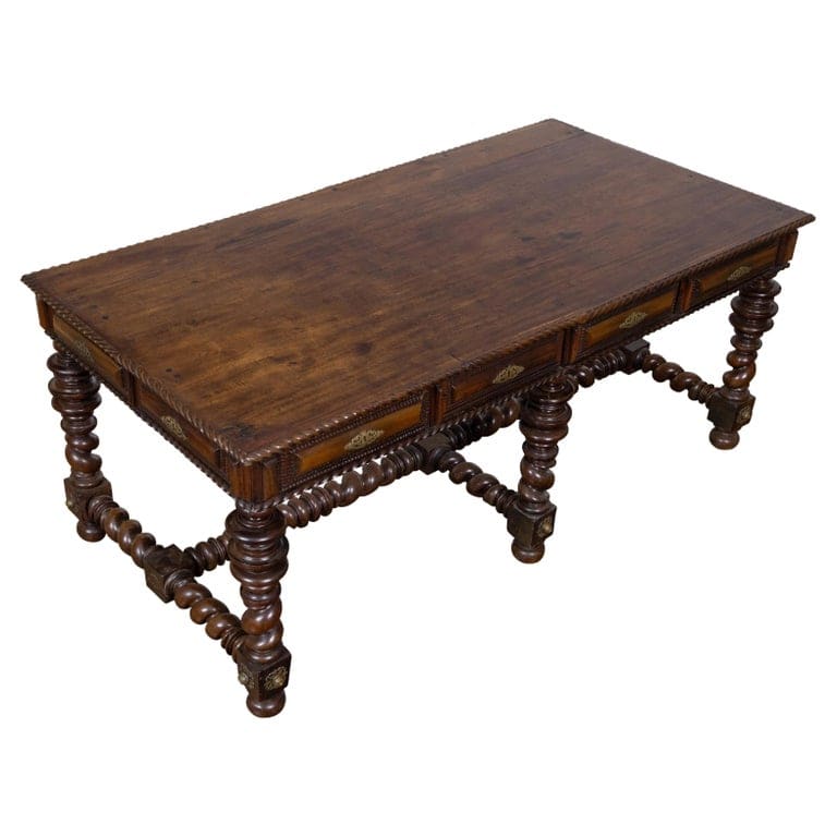 Portuguese Early 19th Century Baroque Style Walnut Writing Table with Drawers