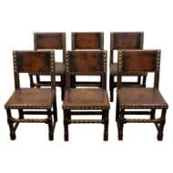 Set of Six French Leather and Nailhead Dining Chairs, Circa 1900