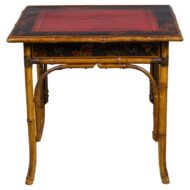 French 19th Century Faux Bamboo Writing Table with Painted Leather Top