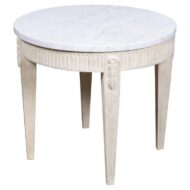 French Louis XVI Style Painted Round Table with Marble Top and Fluted Apron