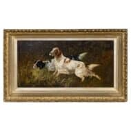 English 19th Century Oil on Board Painting of Two Setters in a Landscape