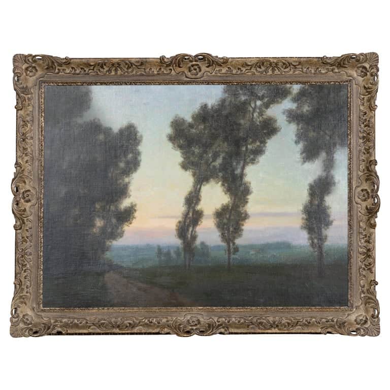 Belgian Landscape Oil Painting Signed P. Abattucci, Titled “Soir”