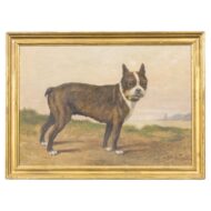 Signed P. A. Schwartz Oil Painting of a Boston Terrier Dog, circa 1900
