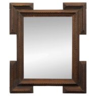 French Circa 1900 Tramp Art Mirror with Geometric Chip-Carved Frame