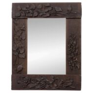 English Circa 1900 Carved Wood Mirror with Grapes, Owl, Squirrel and Turtle