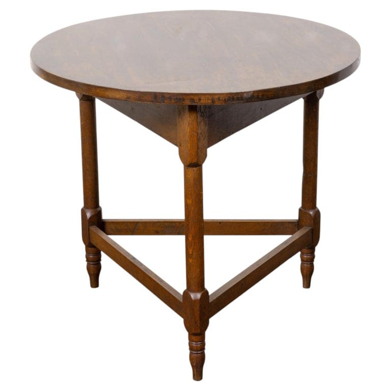 19th Century English Oak Cricket Table with Triangular Stretcher Base