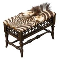 English Vintage Zebra Hide Upholstered Footstool