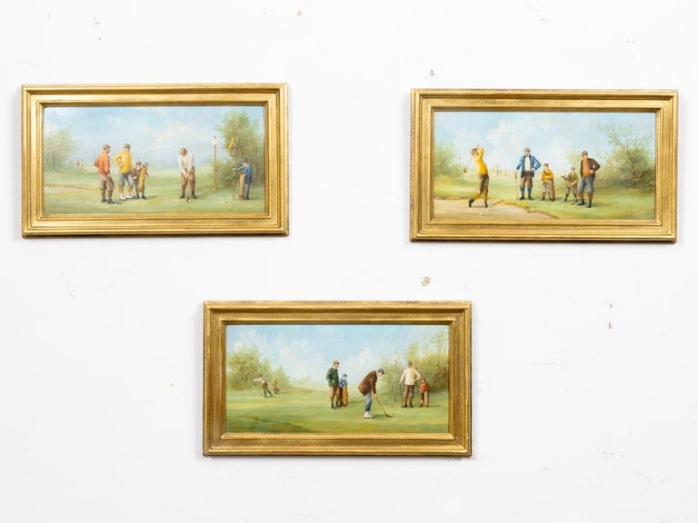 Set of Three American Golf Scene Oil Paintings, circa 1920 - Image 17
