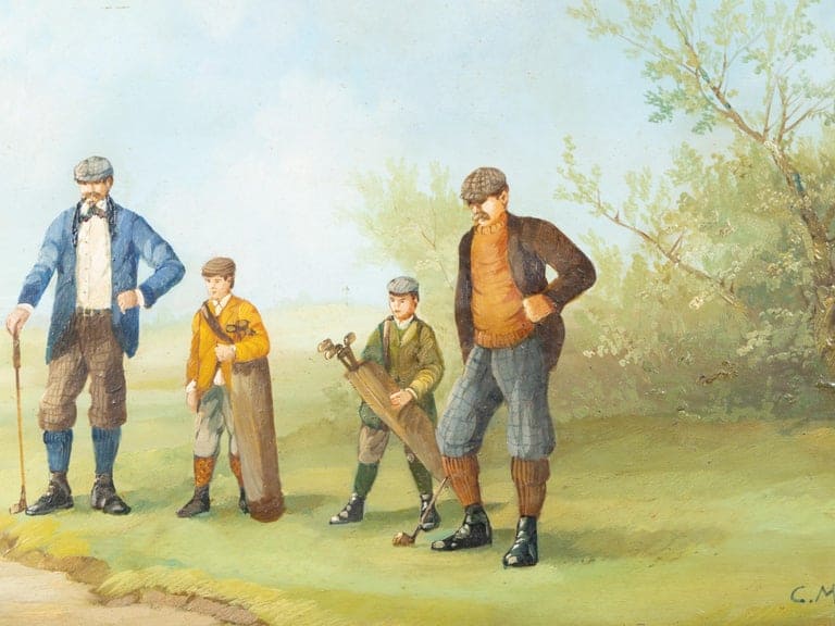 Set of Three American Golf Scene Oil Paintings, circa 1920 - Image 12