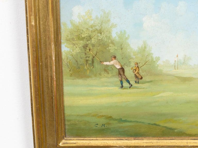 Set of Three American Golf Scene Oil Paintings, circa 1920 - Image 9