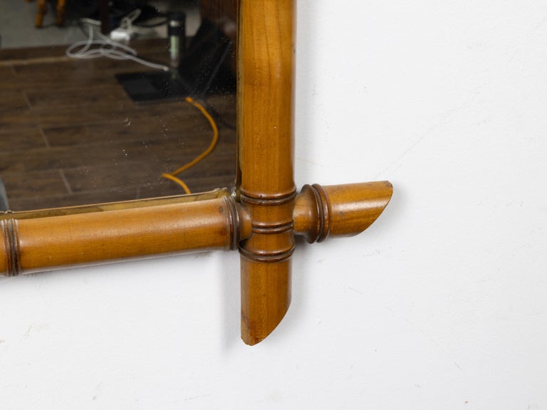 French Faux Bamboo Wall Mirror, Carved Wood, Circa 1900 - Image 7