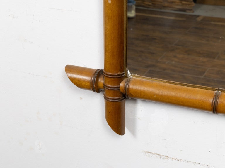 French Faux Bamboo Wall Mirror, Carved Wood, Circa 1900 - Image 6