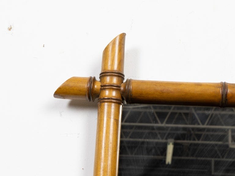 French Faux Bamboo Wall Mirror, Carved Wood, Circa 1900 - Image 5