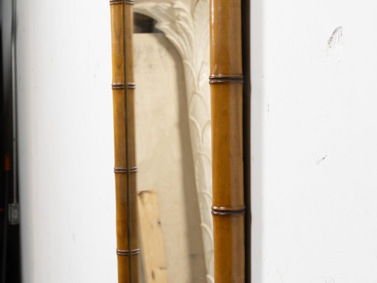 French Faux Bamboo Wall Mirror, Carved Wood, Circa 1900 - Image 3