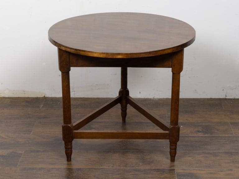 19th Century English Oak Cricket Table with Triangular Stretcher Base - Image 4