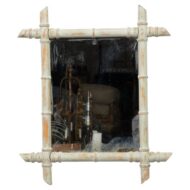 French Distressed Painted Faux Bamboo Wall Mirror, Circa 1900