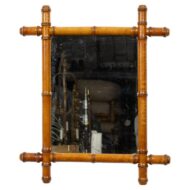 French Faux Bamboo Carved Wood Wall Mirror, Circa 1900