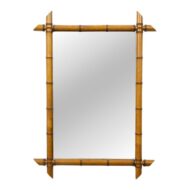 French Faux Bamboo Wall Mirror, Carved Wood, Circa 1900