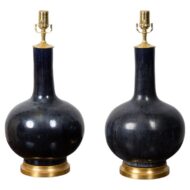 Pair of Asian Crackle Glazed Porcelain Table Lamps with Giltwood Bases