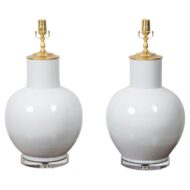Pair of Contemporary White Porcelain Table Lamps on Lucite Bases