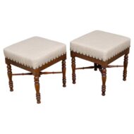 Pair of English 19th Century Country Oak Upholstered Stools
