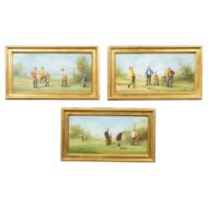 Set of Three American Golf Scene Oil Paintings, circa 1920