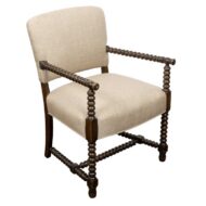 19th Century English Bobbin-Turned Wood Armchair with Linen Upholstery