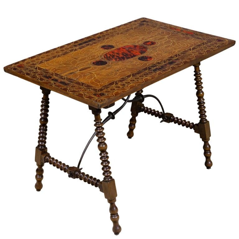 19th Century Italian Inlaid Wood Side Table with Tortoiseshell Accents