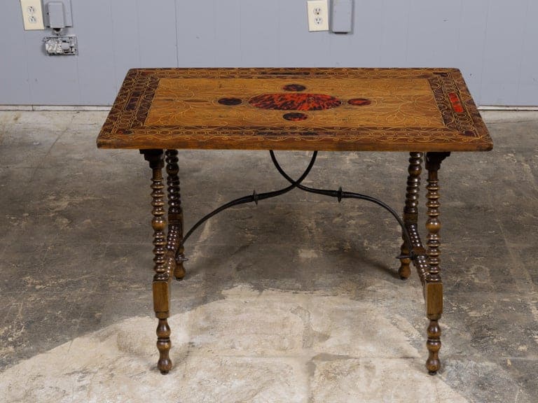 19th Century Italian Inlaid Wood Side Table with Tortoiseshell Accents - Image 14