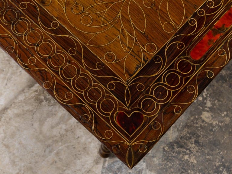19th Century Italian Inlaid Wood Side Table with Tortoiseshell Accents - Image 13