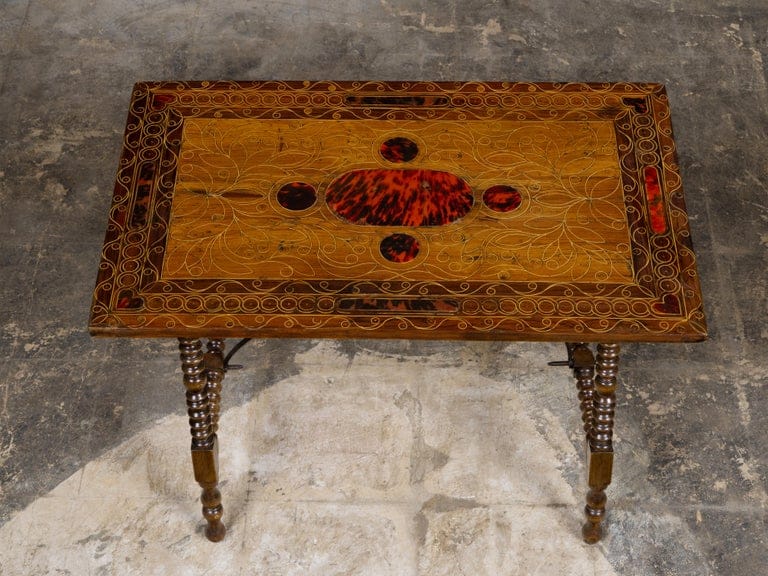 19th Century Italian Inlaid Wood Side Table with Tortoiseshell Accents - Image 6