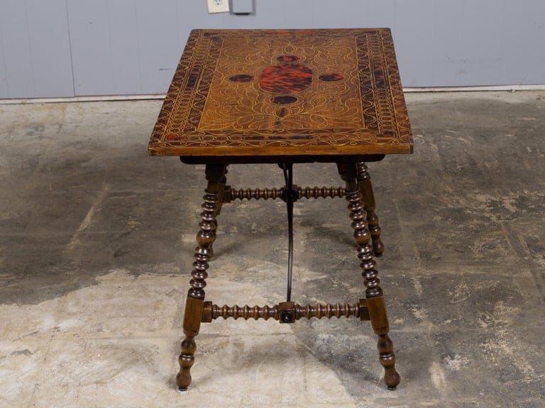 19th Century Italian Inlaid Wood Side Table with Tortoiseshell Accents - Image 4