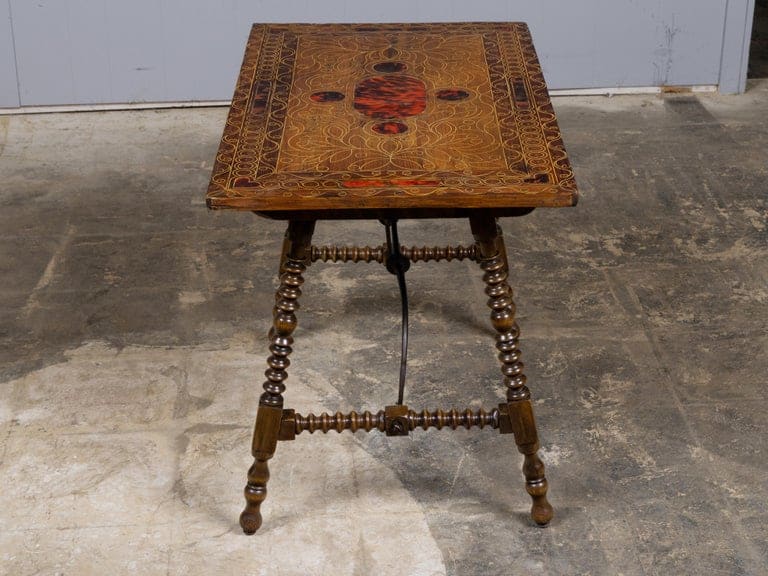 19th Century Italian Inlaid Wood Side Table with Tortoiseshell Accents - Image 2