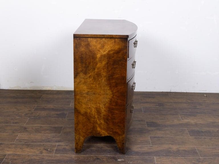 Early 19th Century English Regency Burr Walnut Bow-Front Chest of Drawers - Image 5