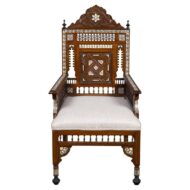 19th Century Moroccan Inlaid Wood Armchair with Geometric Bone Decoration