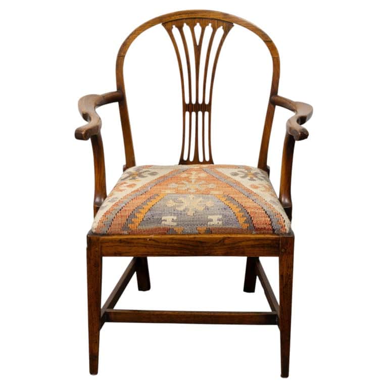 English 19th Century Oak Windsor Armchair with Kilim Upholstery