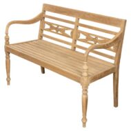 English Midcentury Teak Bench with Carved Rosettes and Slatted Seat
